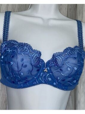 Blue Embroidered Sheer Balconette Bra - Women Intimates Underwire by Bolero 
36C